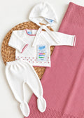 Conjunto bodoques blanco y rosa palo