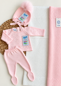 Conjunto bodoques rosa bebé y blanco